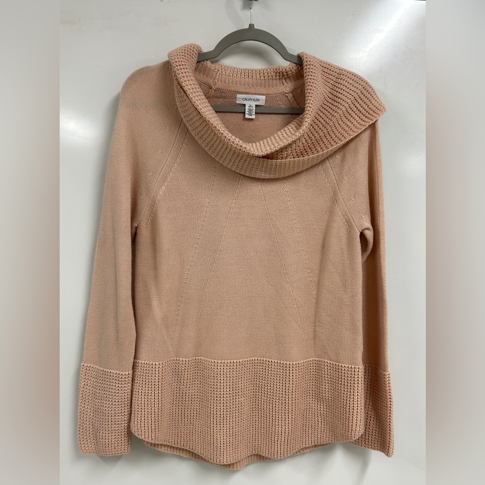 Calvin Klein Blush Cowl Neck Sweater Women’s Small Minimalist Cozy Knit Capsule